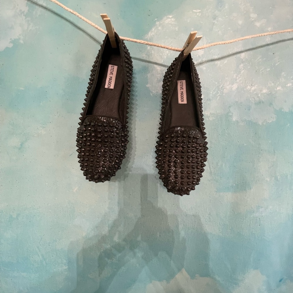 Steve Madden Black/Sparkly Spiked Loafers